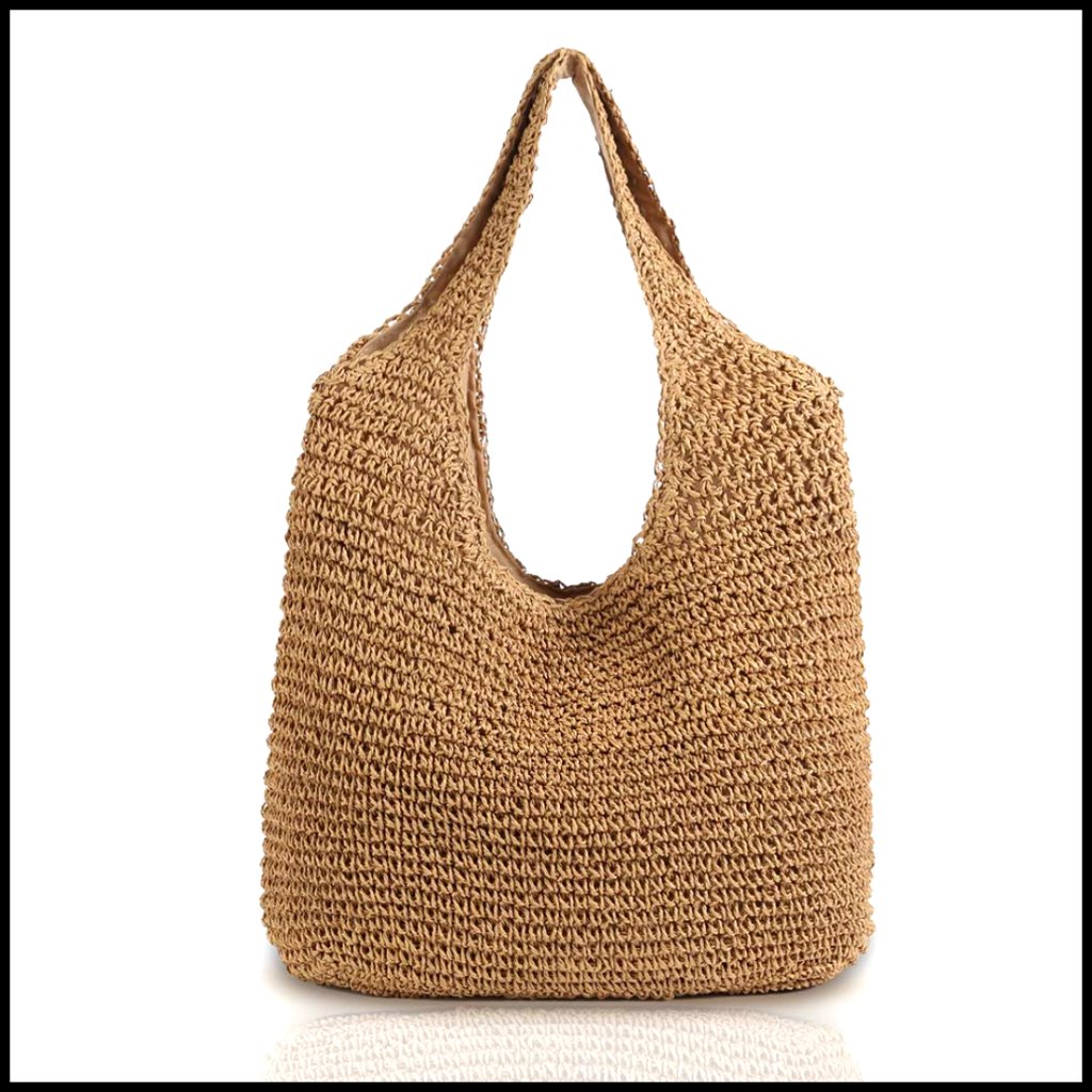 Large Straw Shoulder Tote Boho Retro Rattan Handbag Summer Beach Bag